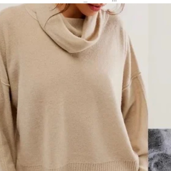 Free People Beige Cashmere Turtleneck Long Sleeve Cropped Sweater Size XS - Picture 1 of 9